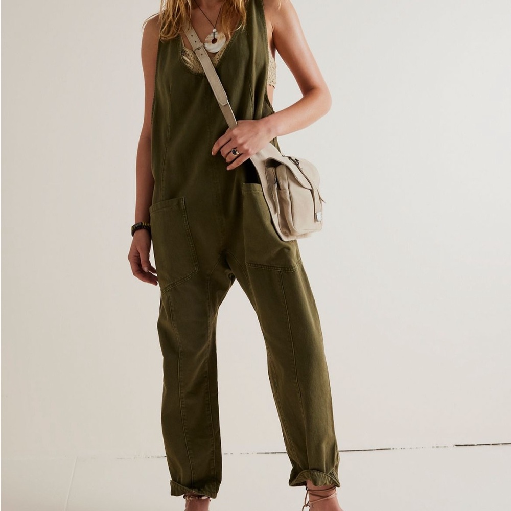 Free People Olive High Roller Jumpsuit